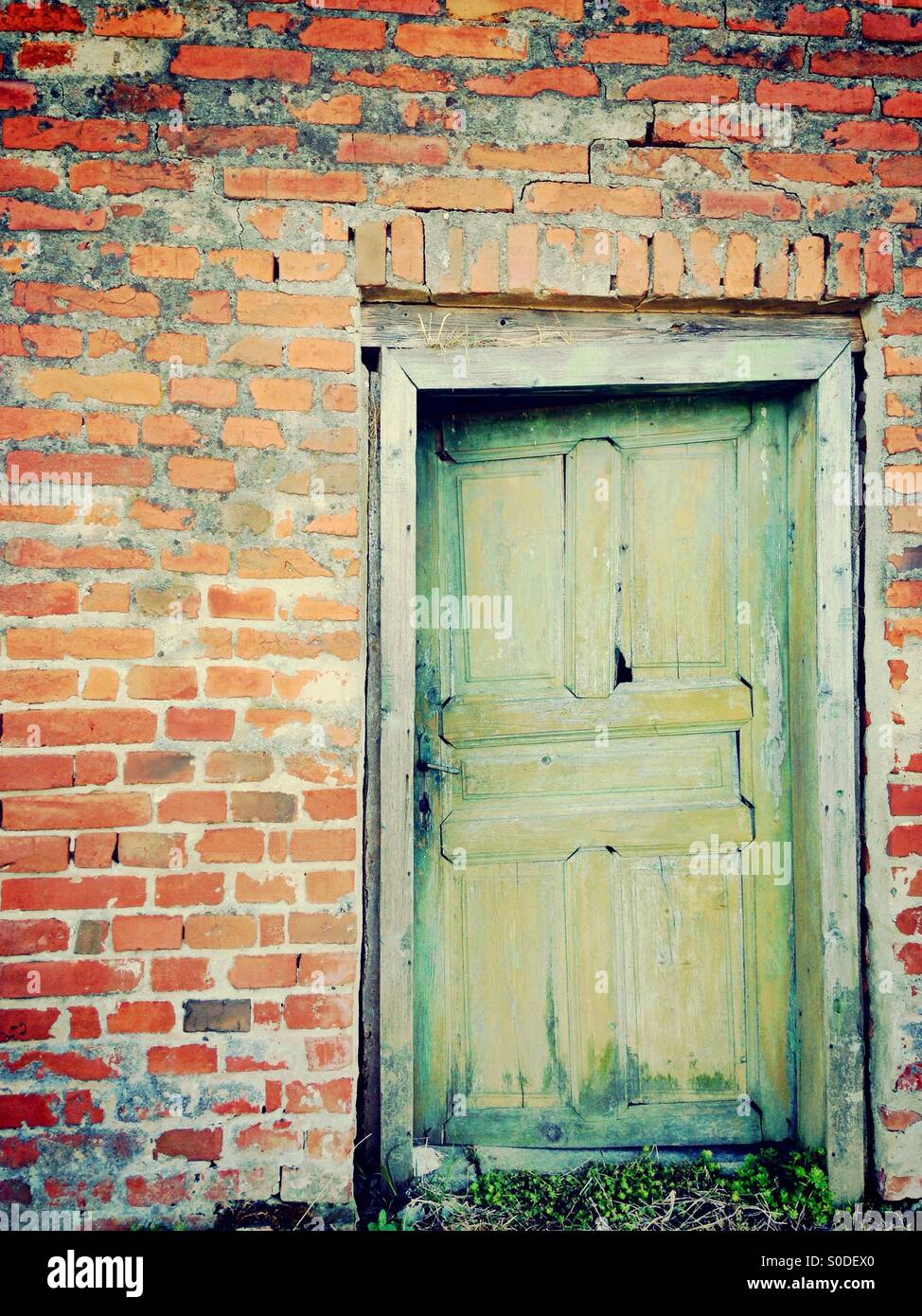 Old wood entrance door Stock Photo
