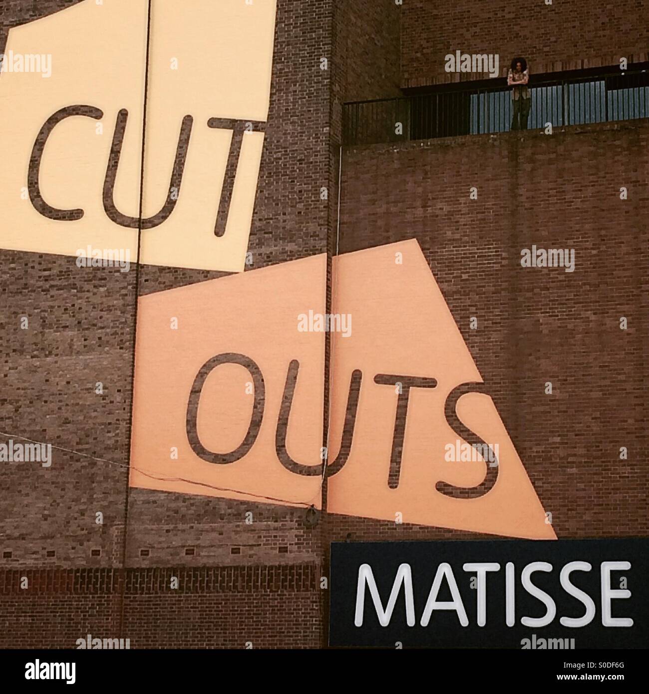 Cut outs Matisse advertisement on the Tate Modern museum building facade at Bankside, London, UK, Europe - Smartphone Captured Stock Image