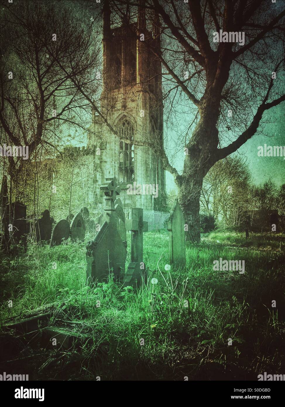 Spooky graveyard in Manchester UK Stock Photo