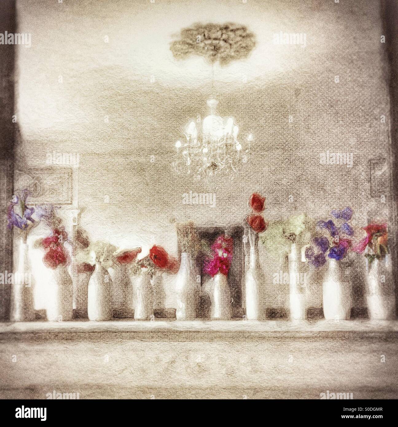 Retrolux art of flowers on a mantelpiece - Smartphone Captured Stock Image