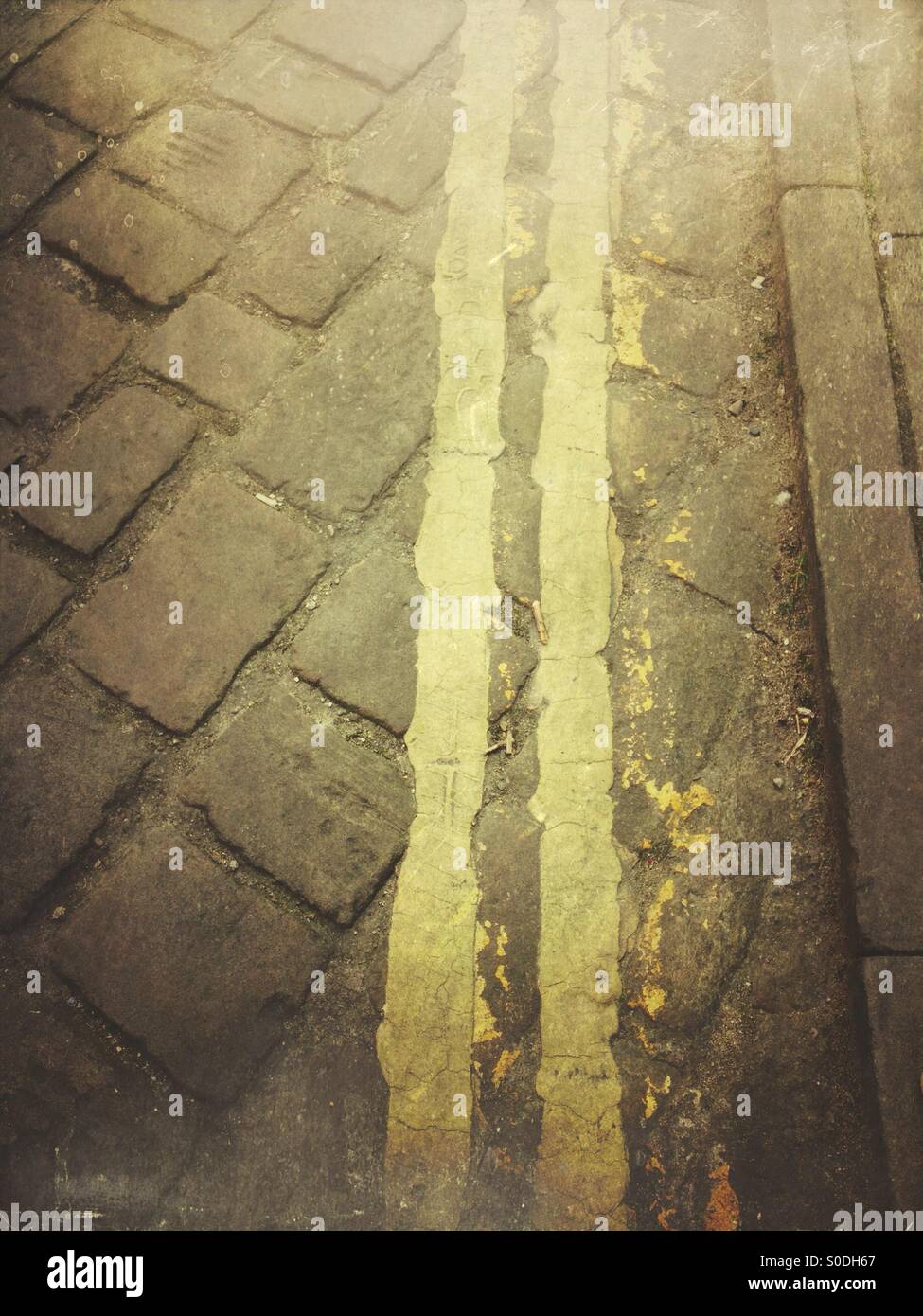 Double yellow lines - Smartphone Captured Stock Image