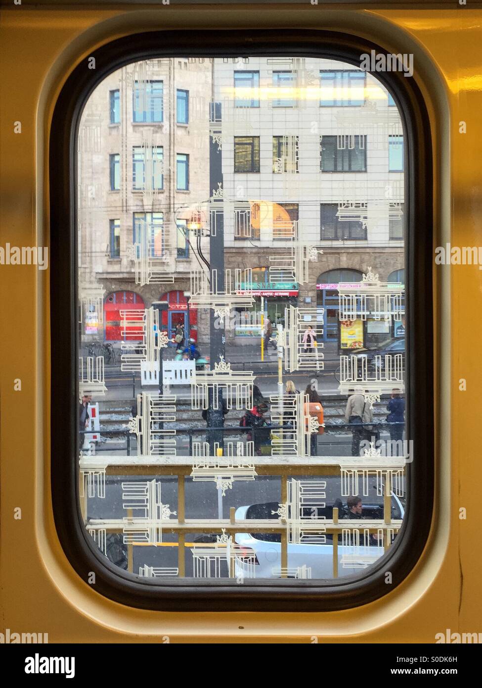 View through Berlin U-Bahn subway window showing motion blur of tunnel and tracks at speed, Germany. - Smartphone Captured Stock Image
