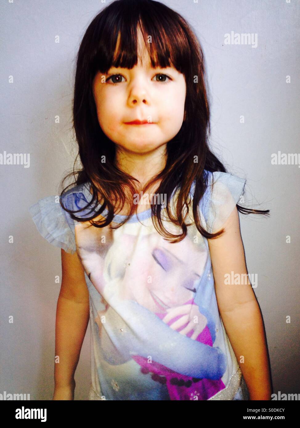 3-year old girl wearing a Frozen T-Shirt Stock Photo