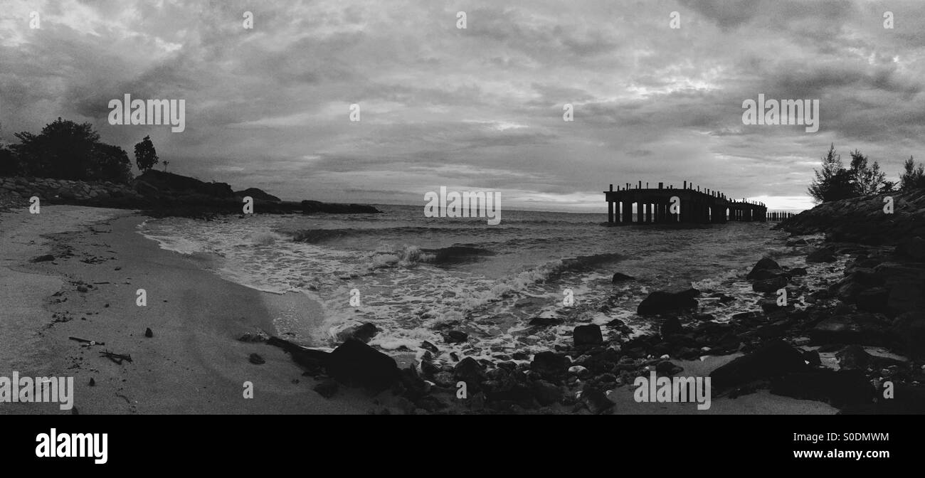 Black and white island panorama. - Smartphone Captured Stock Image