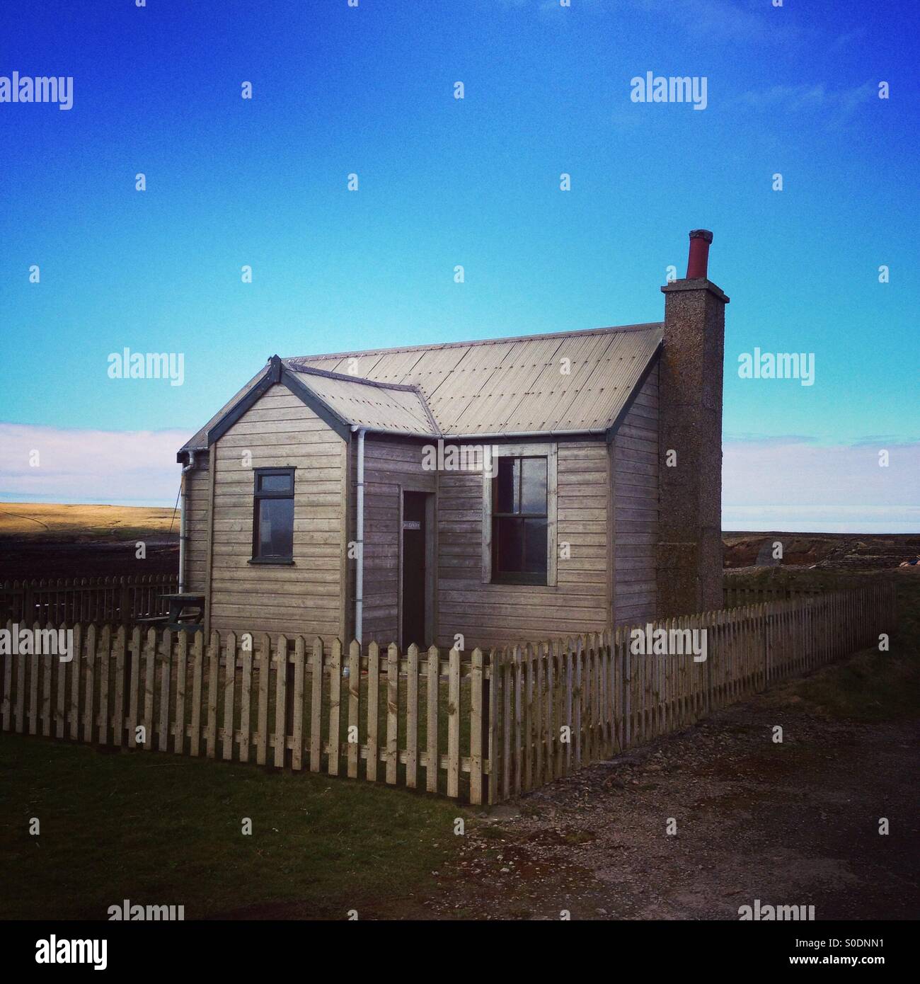 Small wooden house on Orkney, Scotland. Stock Photo