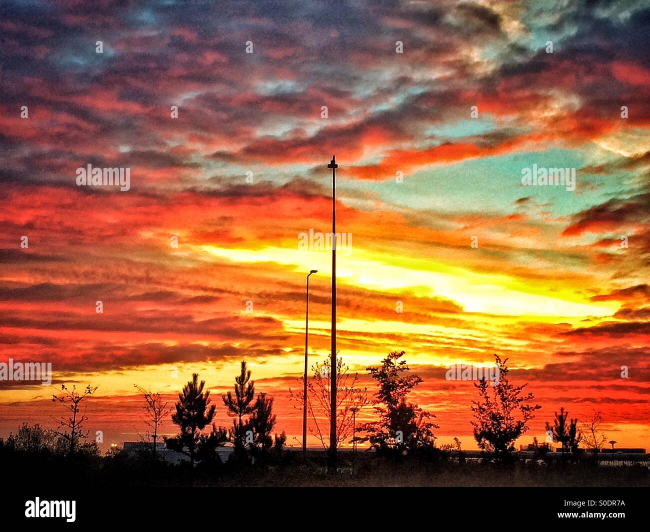 UK Weather - Fire Sunrise Stock Photo