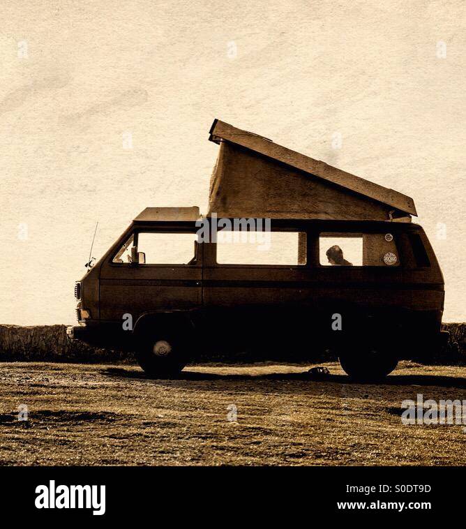 Camper van,silhouette, on the coast - Smartphone Captured Stock Image