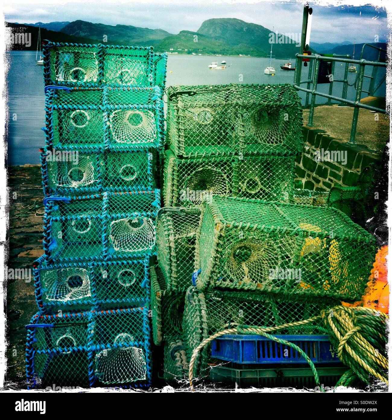 Lobster pots on pier - Smartphone Captured Stock Image