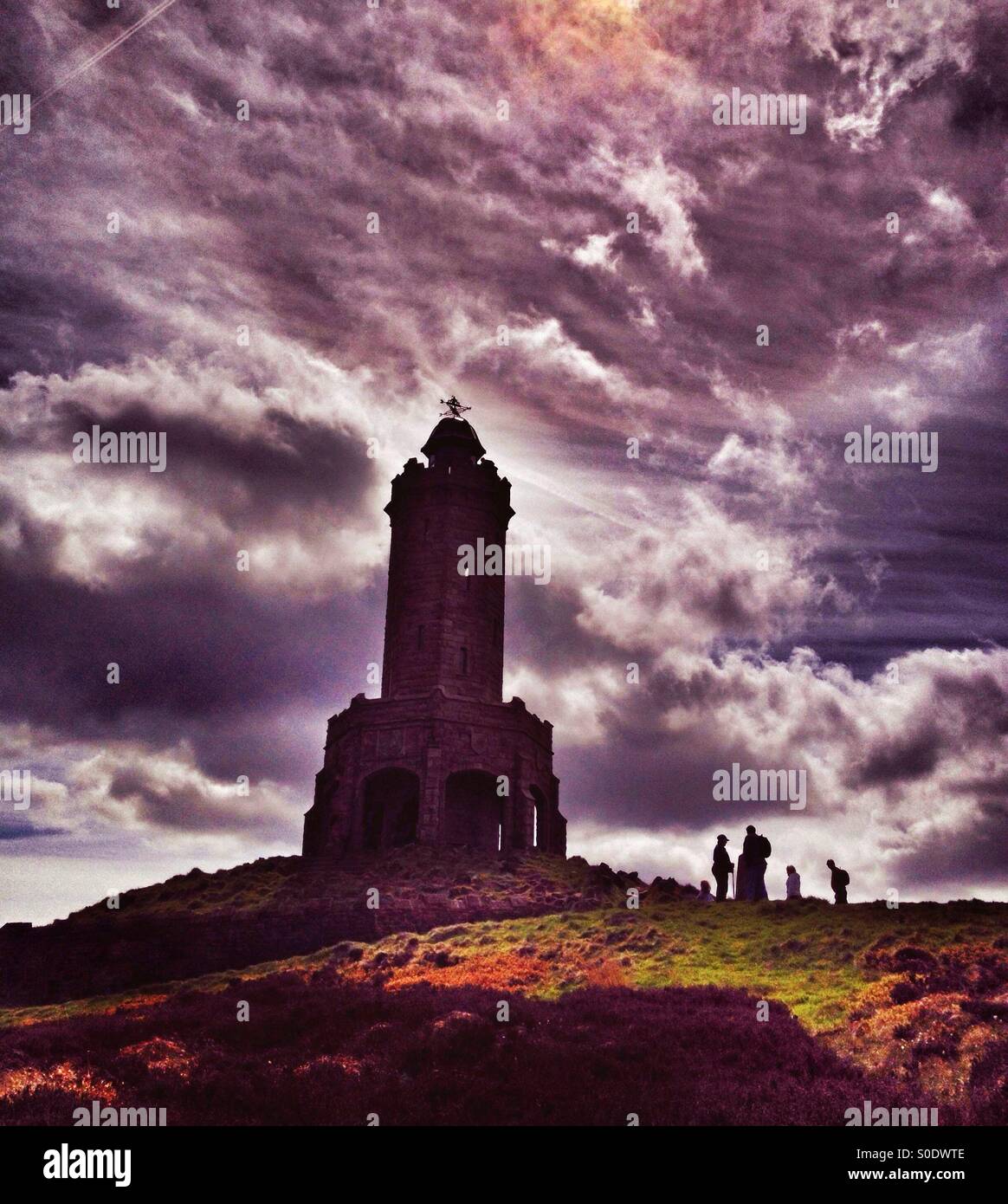 Jubilee Tower above Blackburn silhouetted against a dramatic sky - Smartphone Captured Stock Image