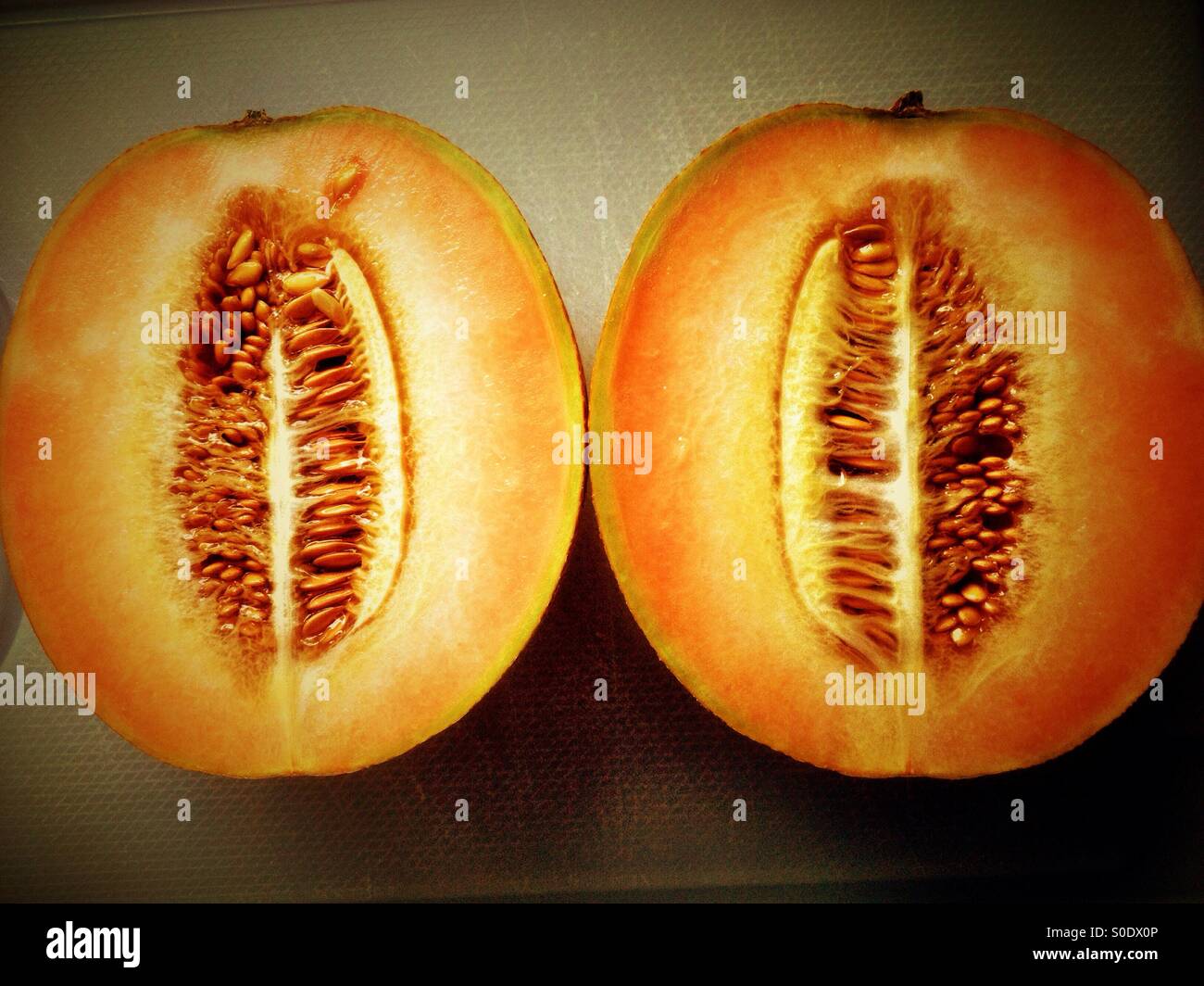 A galia melon cut in two Stock Photo Alamy