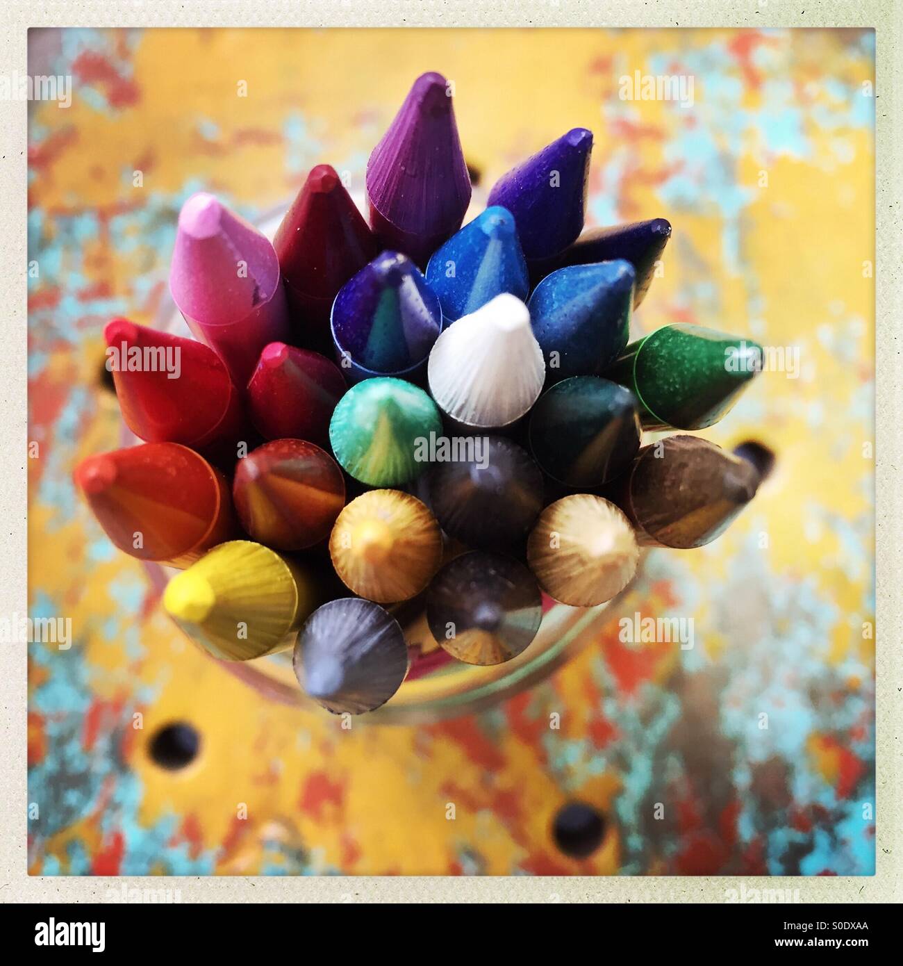 Crayons in a glass Stock Photo - Alamy