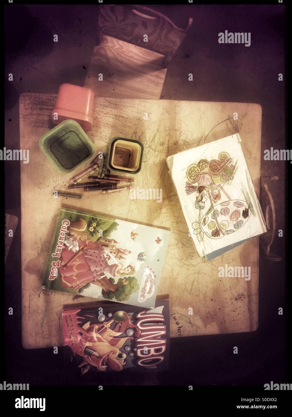 Children's play table photographed from above. - Smartphone Captured Stock Image