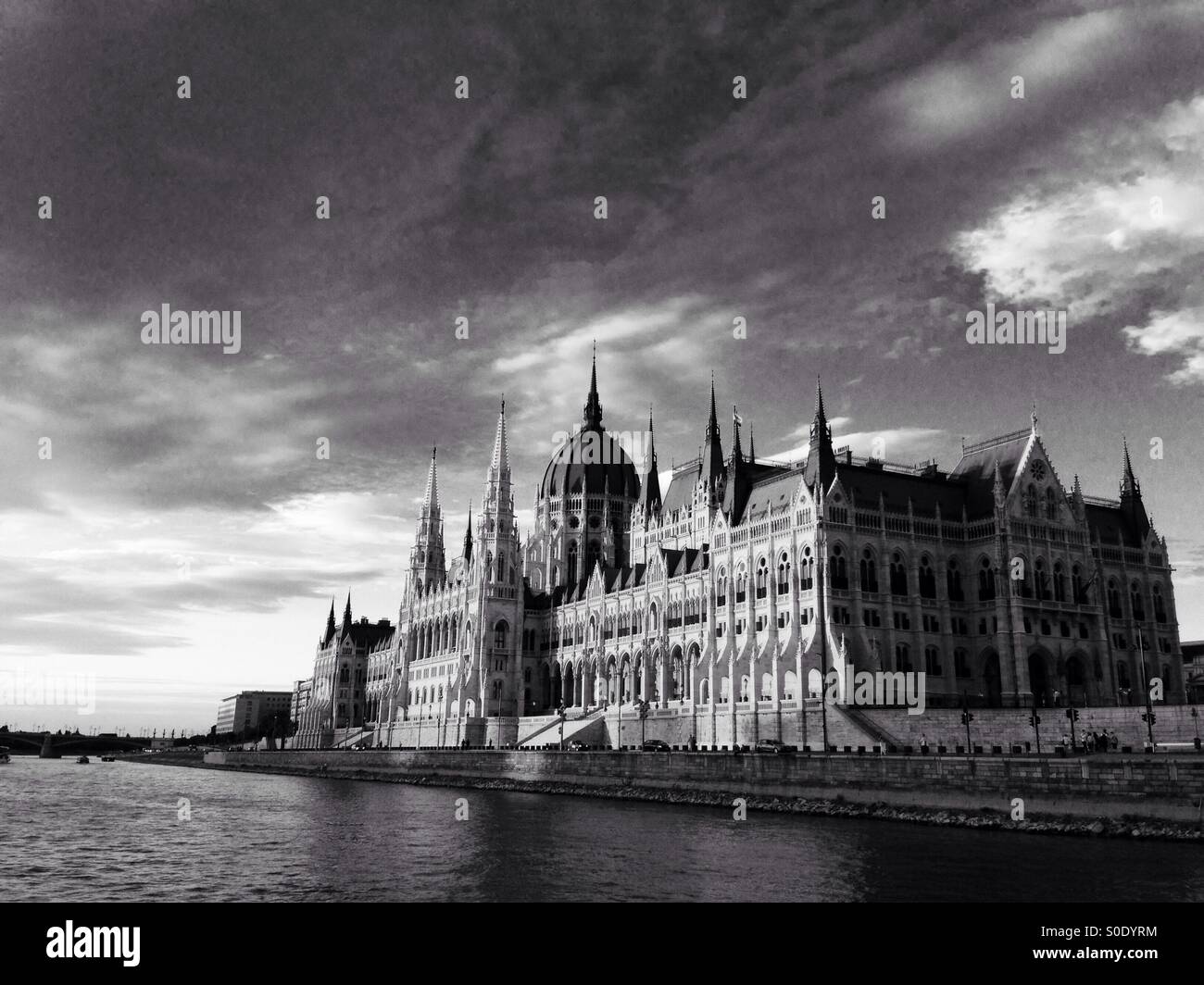 Hungarian Parliament House in Budapest in black and white - Smartphone Captured Stock Image