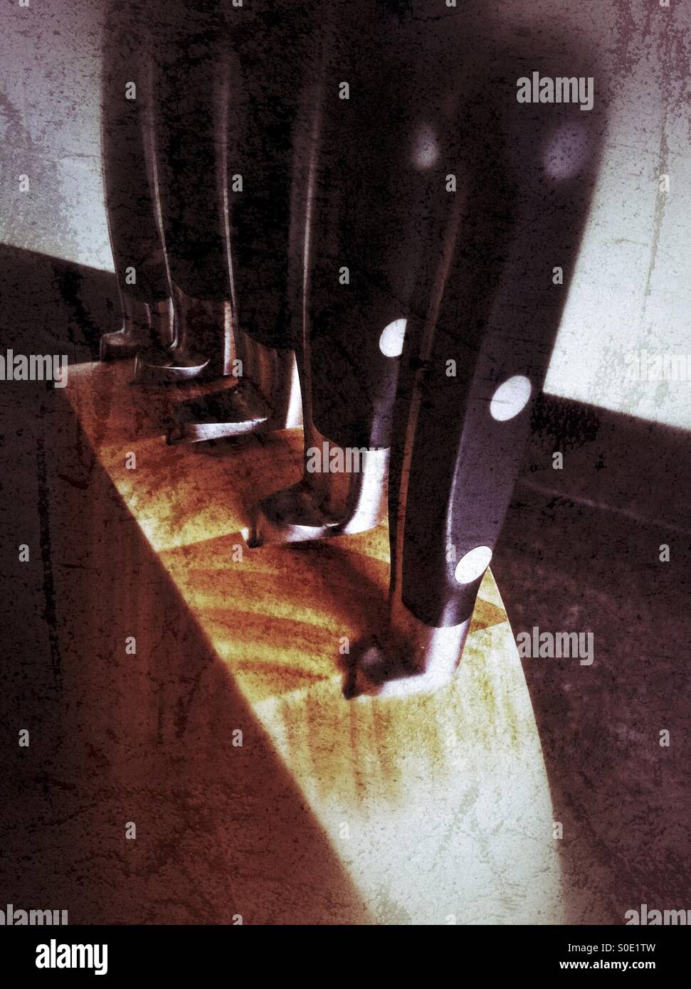 Set of kitchen knives in wooden block - Smartphone Captured Stock Image