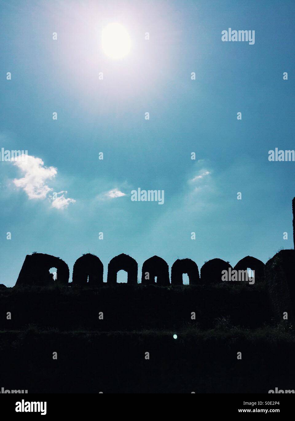 Silhouette of Rohtas fort Jhelum Pakistan Stock Photo