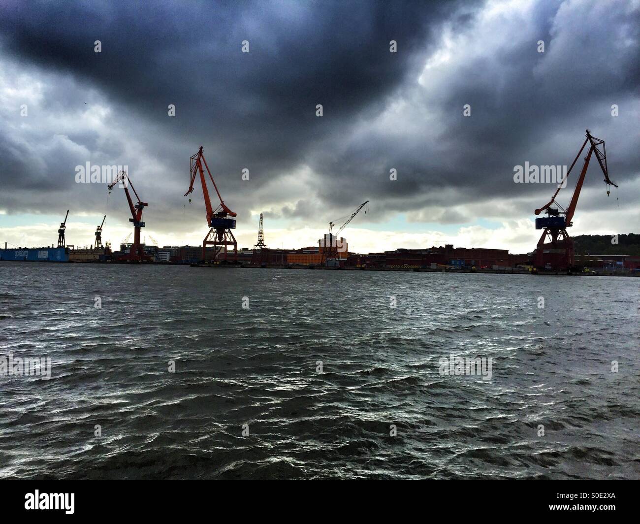 Cranes in the former shipyard area in Gothenburg - Smartphone Captured Stock Image