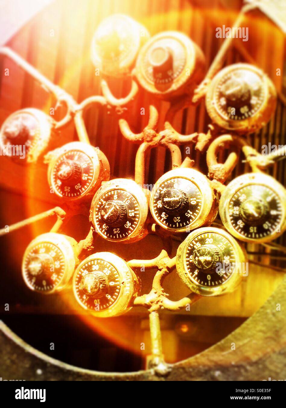 Combination Locks on metal gate - Smartphone Captured Stock Image