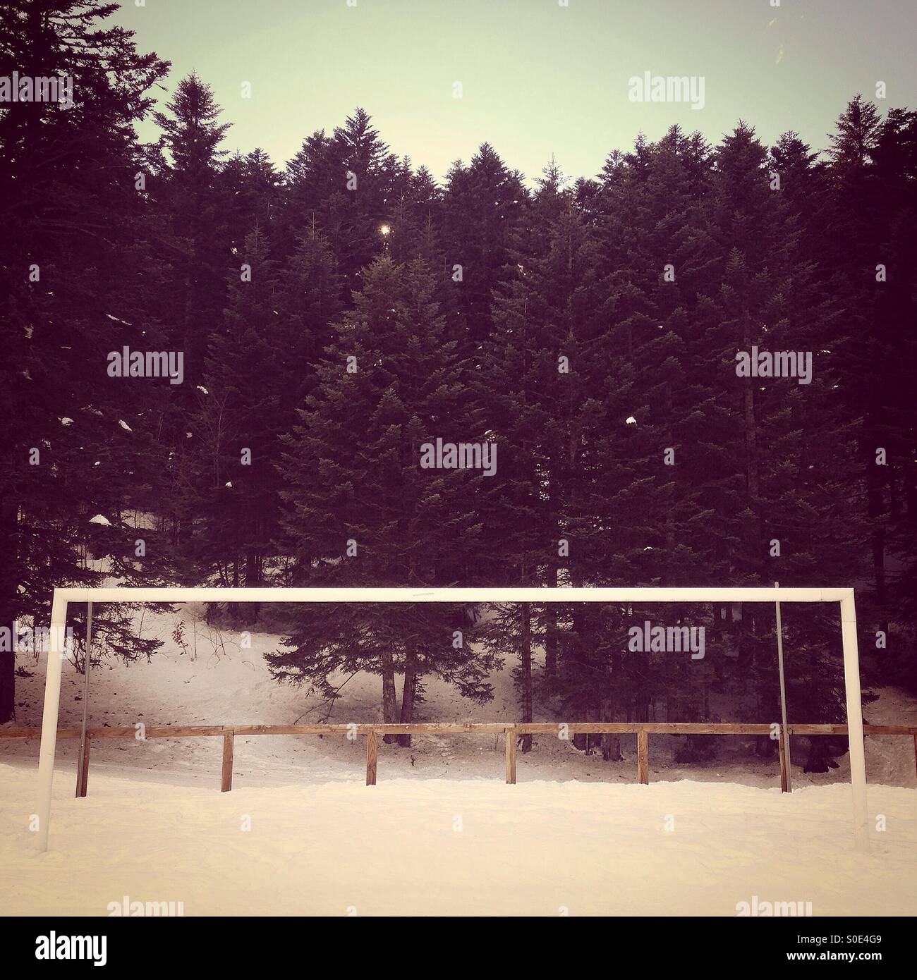 Emply football field, mountains,France - Smartphone Captured Stock Image