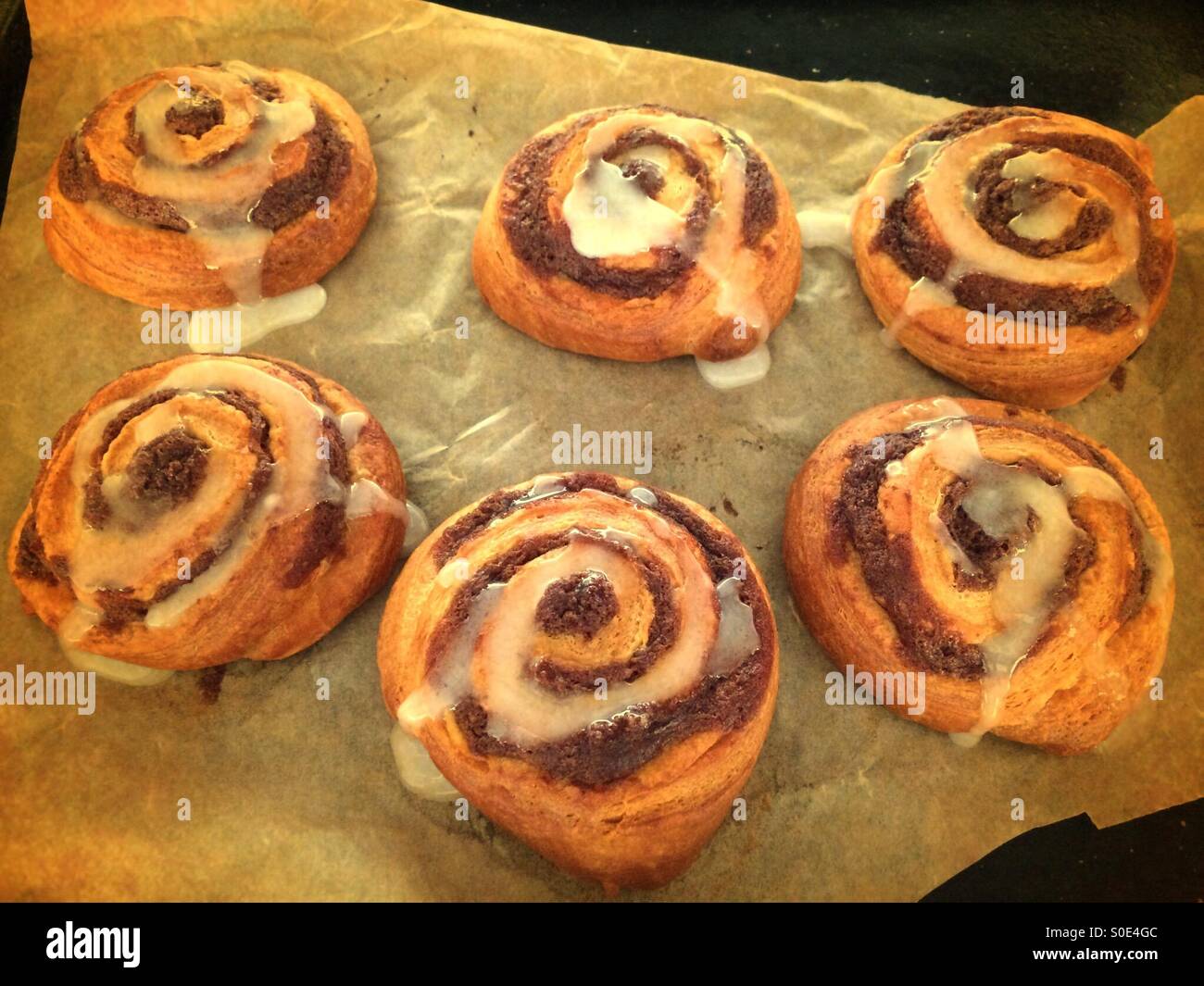 Iced Cinammon Swirls on a tray - Smartphone Captured Stock Image