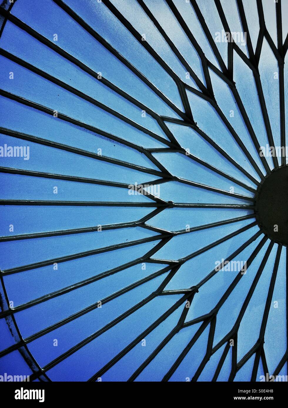 Detail of floral design in roof of glasshouse at Kibble Palace botanical gardens in Glasgow. - Smartphone Captured Stock Image