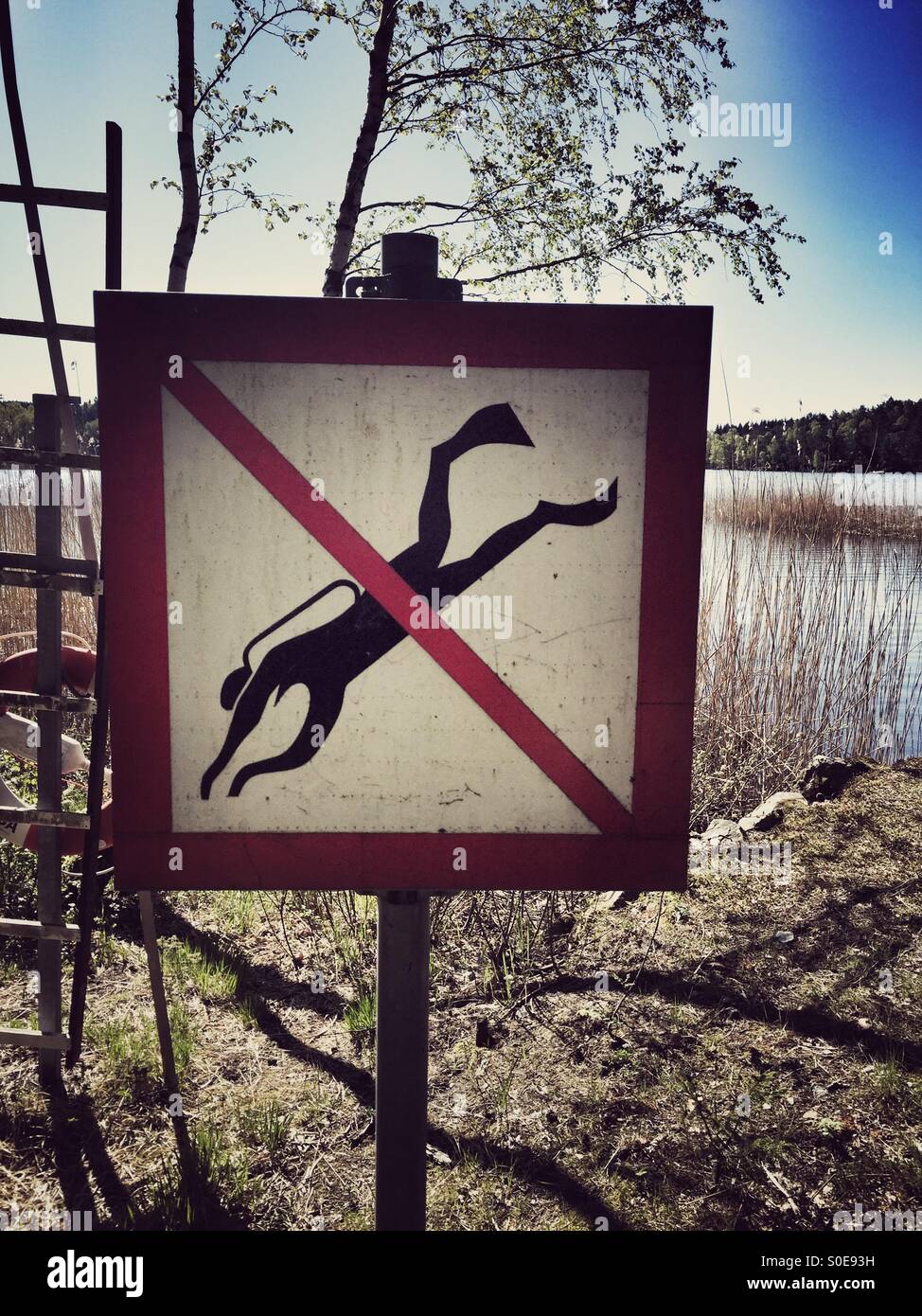 No diving sign - Smartphone Captured Stock Image