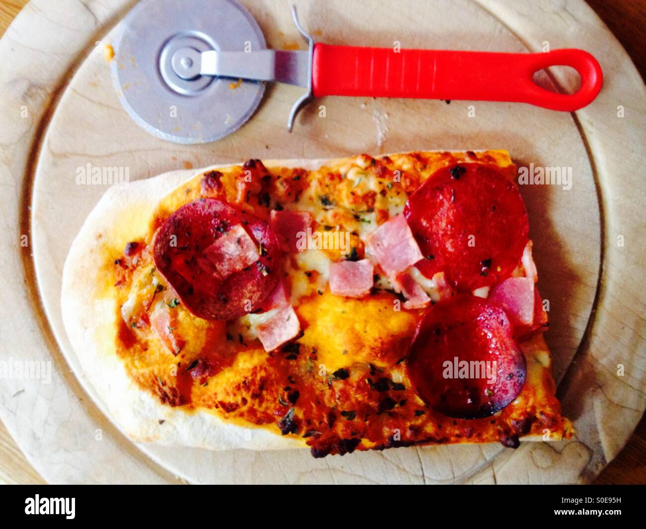 Pizza alla pala prosciutto Cotto & Salami with Mozzarella cheese - Smartphone Captured Stock Image