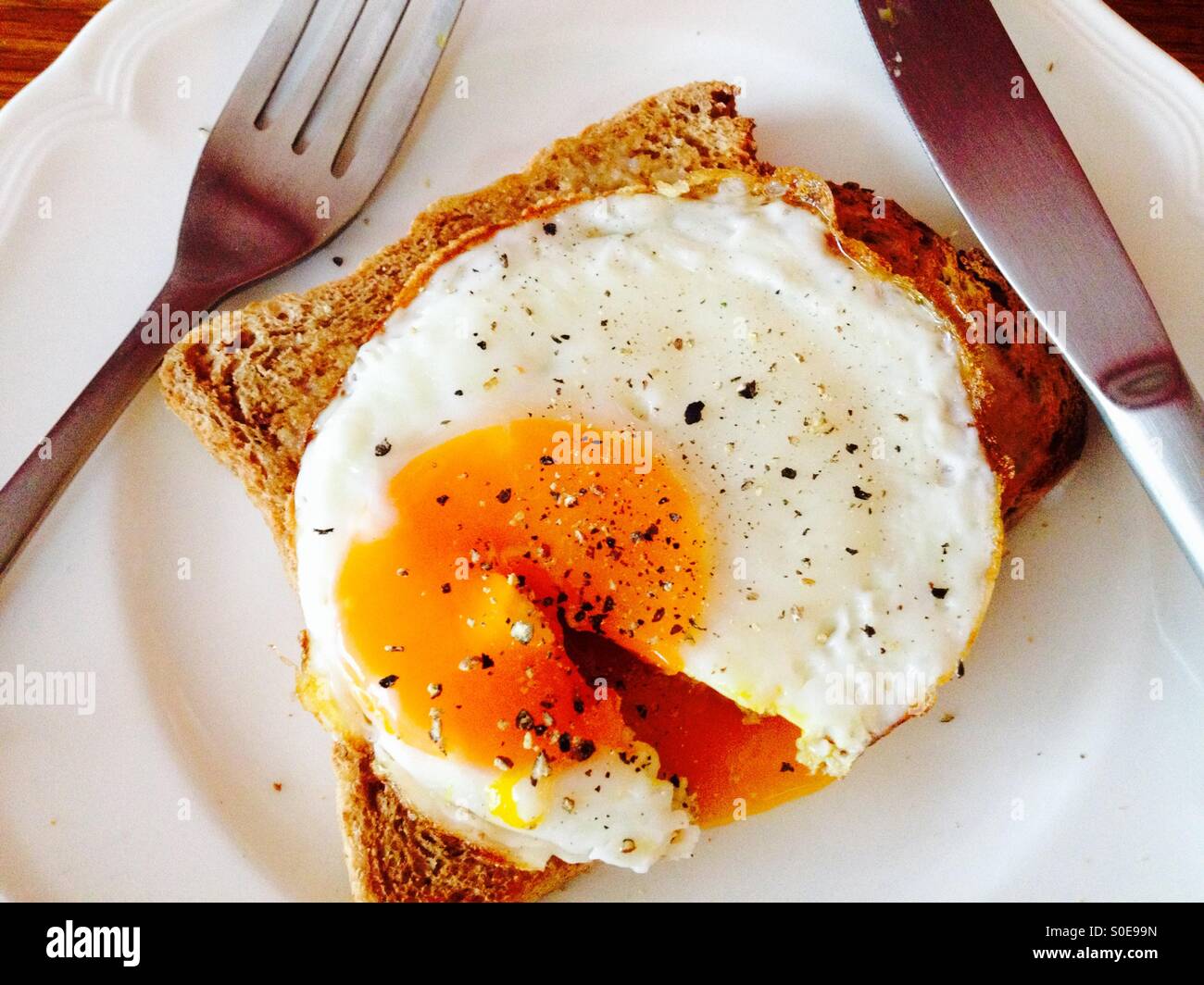 Organic free-range fried egg in single egg frying pan Stock Photo - Alamy