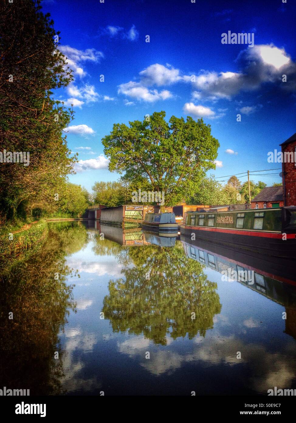 Evening reflections on the Grand Union Canal, Weedon, Northamptonshire, England. Stock Photo