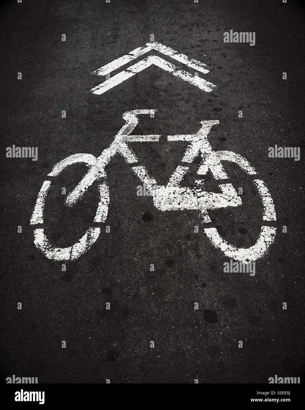 Bicycle sign on asphalt - Smartphone Captured Stock Image
