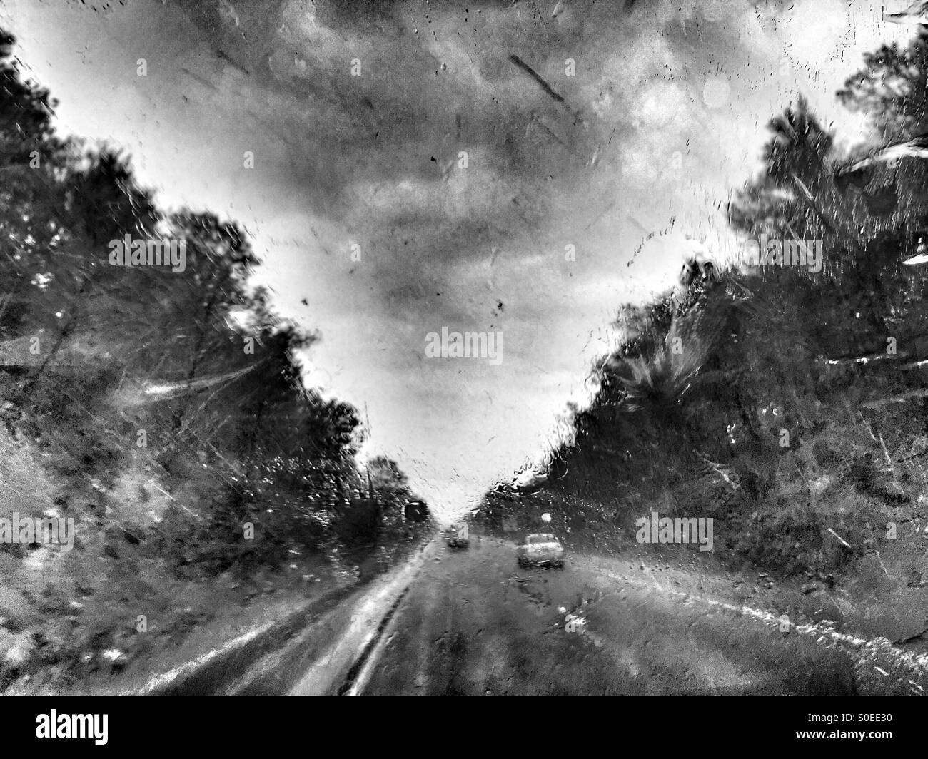 Rainstorm driving Stock Photo