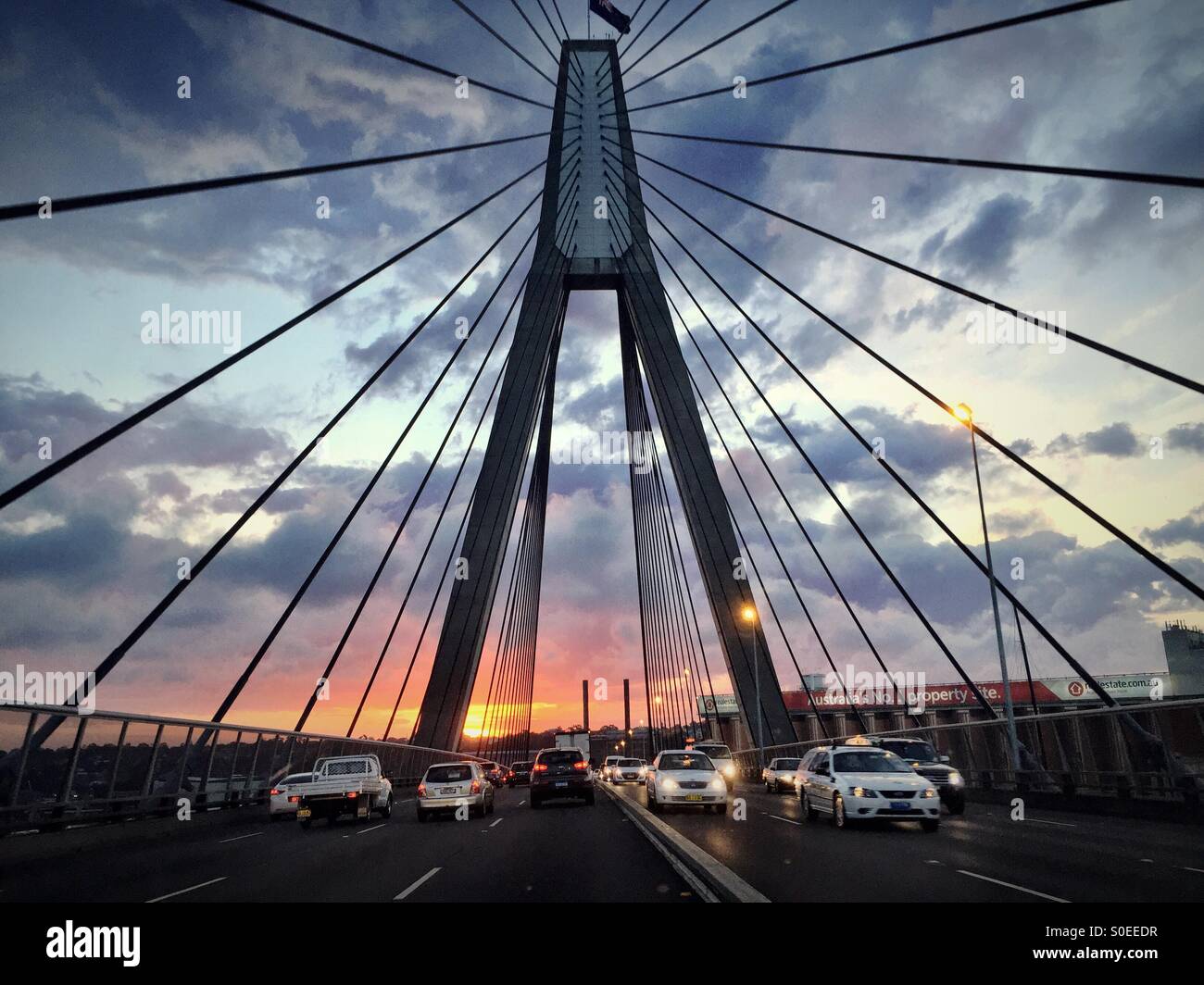 The Anzac bridge in Sydney at dusk Stock Photo