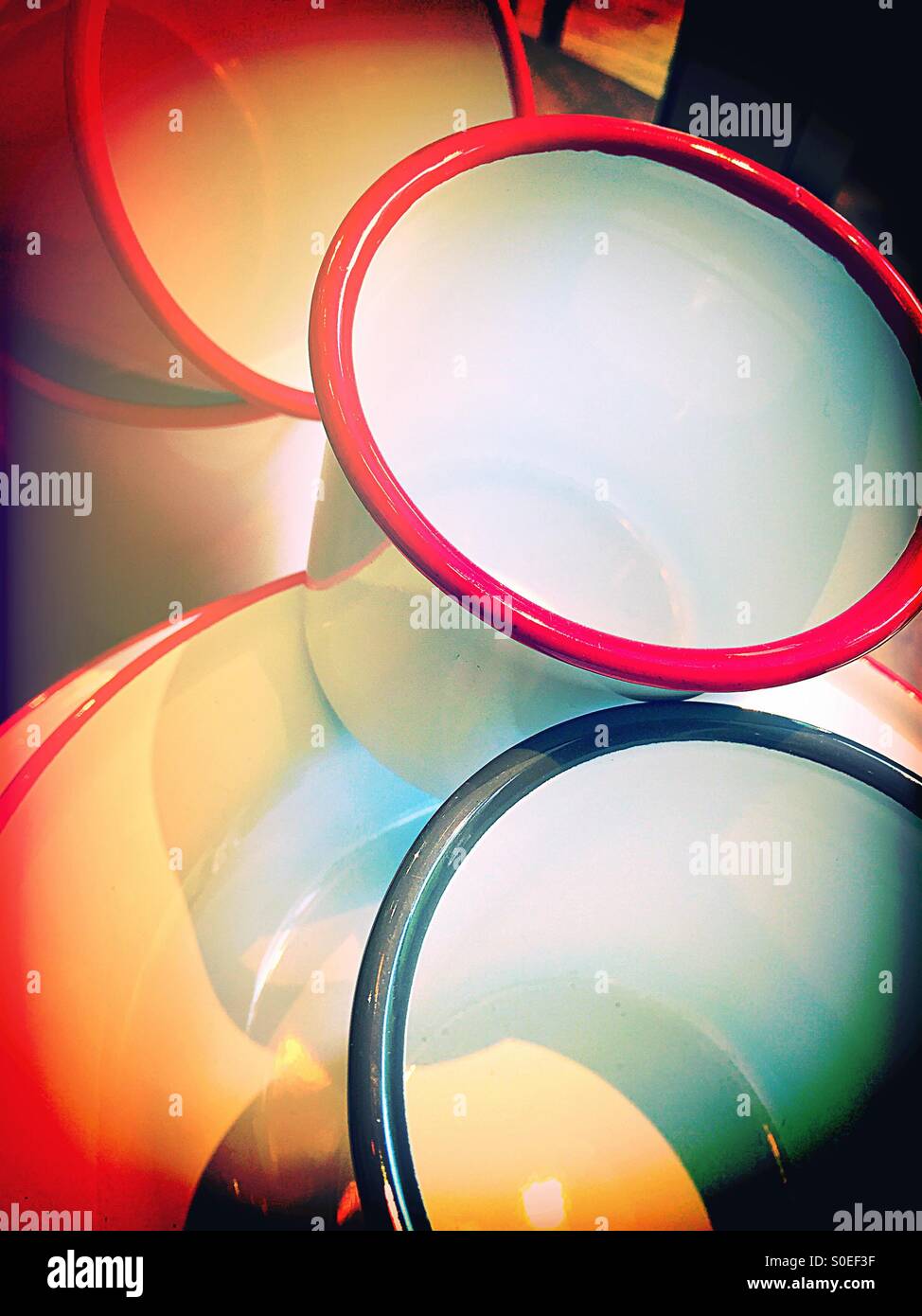 Dinnerware metal cups and plates - Smartphone Captured Stock Image