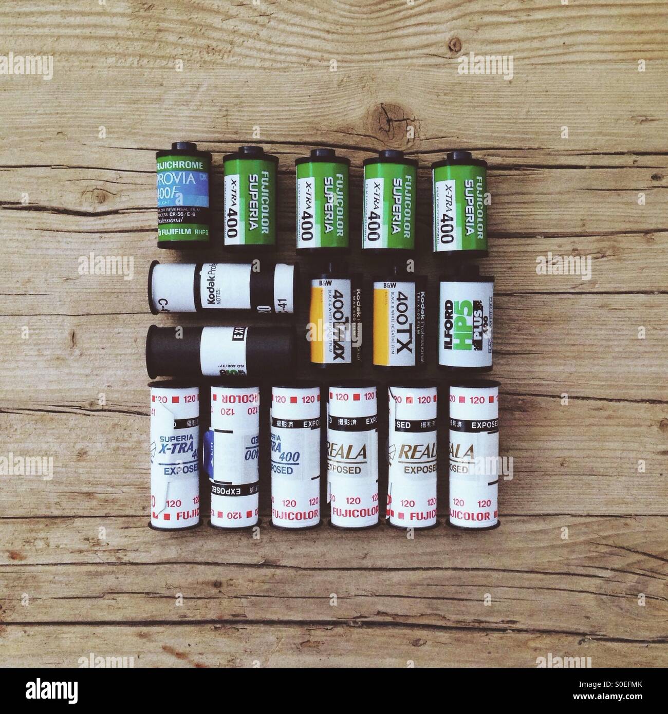 Group of different types of photographic film Stock Photo