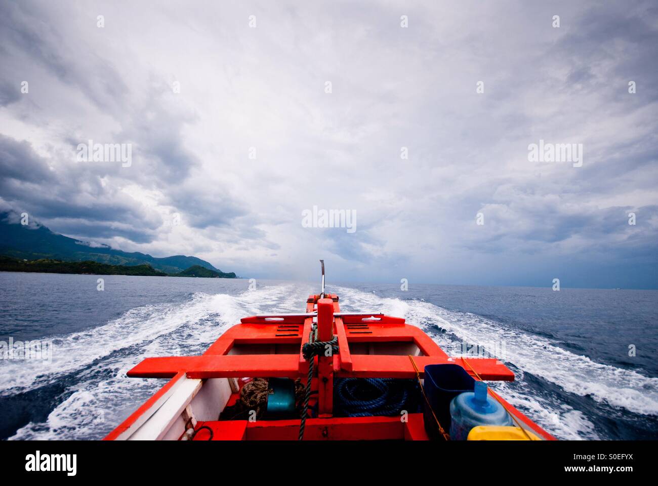 Inter-island passenger boat cruisin the sea. Stock Photo