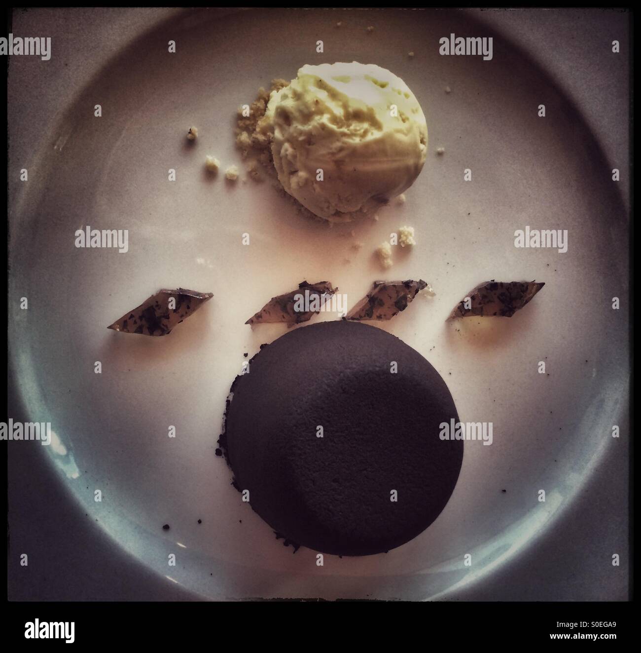 Chocolate fondant an ice cream on plate. - Smartphone Captured Stock Image