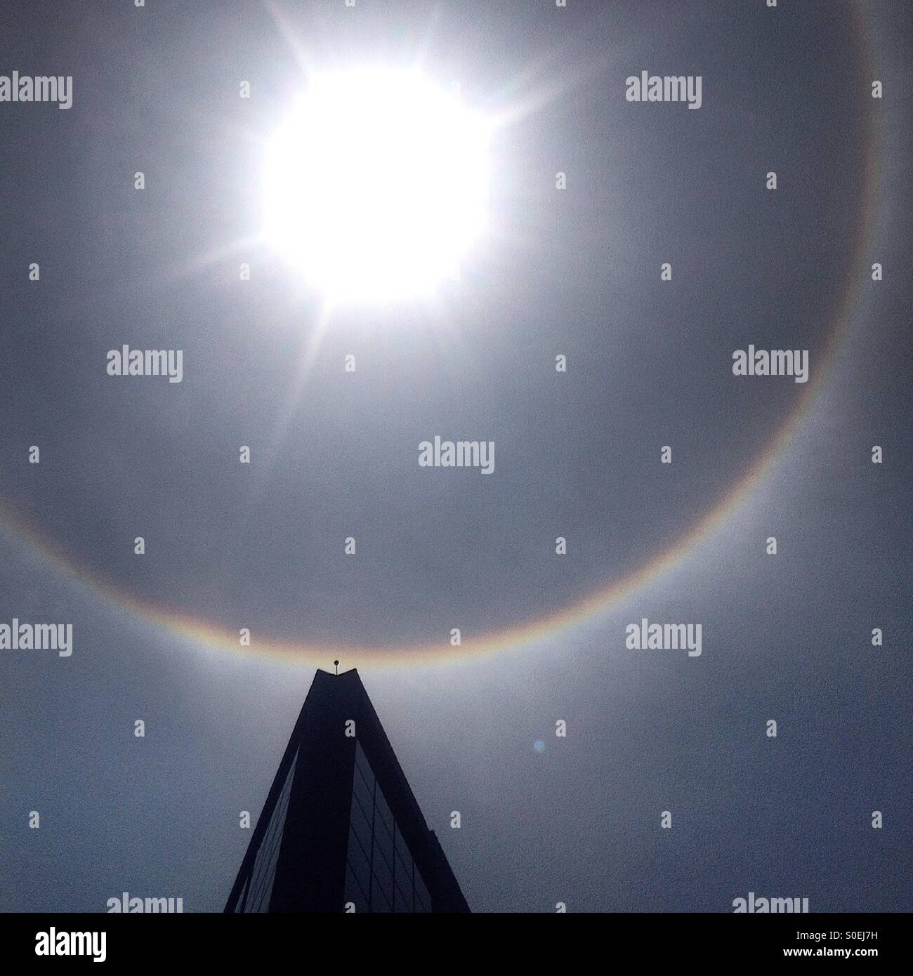 A sun halo seen in Mexico City, May 22, 2015. - Smartphone Captured Stock Image