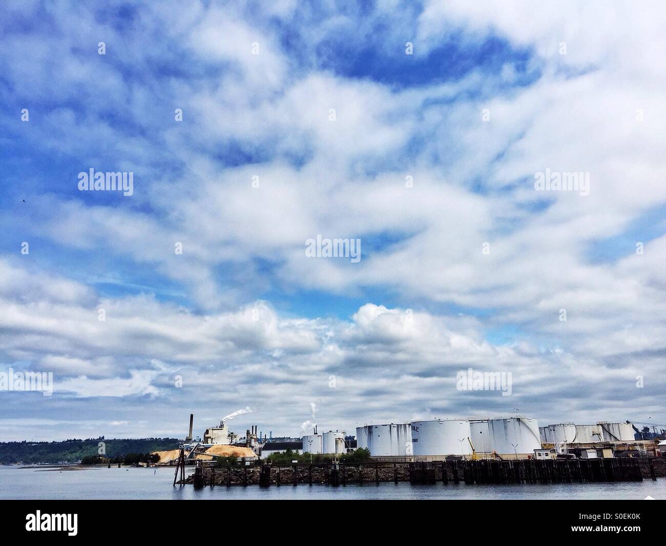 Industrial zone on the shore in North America - Smartphone Captured Stock Image
