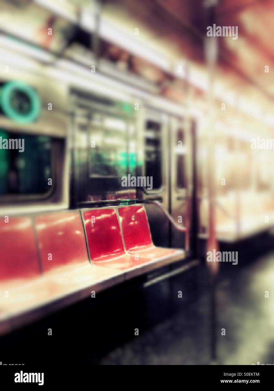 Empty 6 line subway car interior. NYC - Smartphone Captured Stock Image