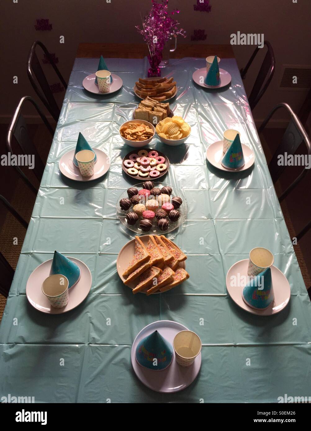 Table set for Children's birthday party Stock Photo