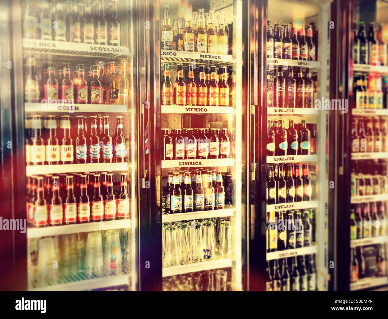 Coolers of bottled beer NYC Stock Photo Alamy