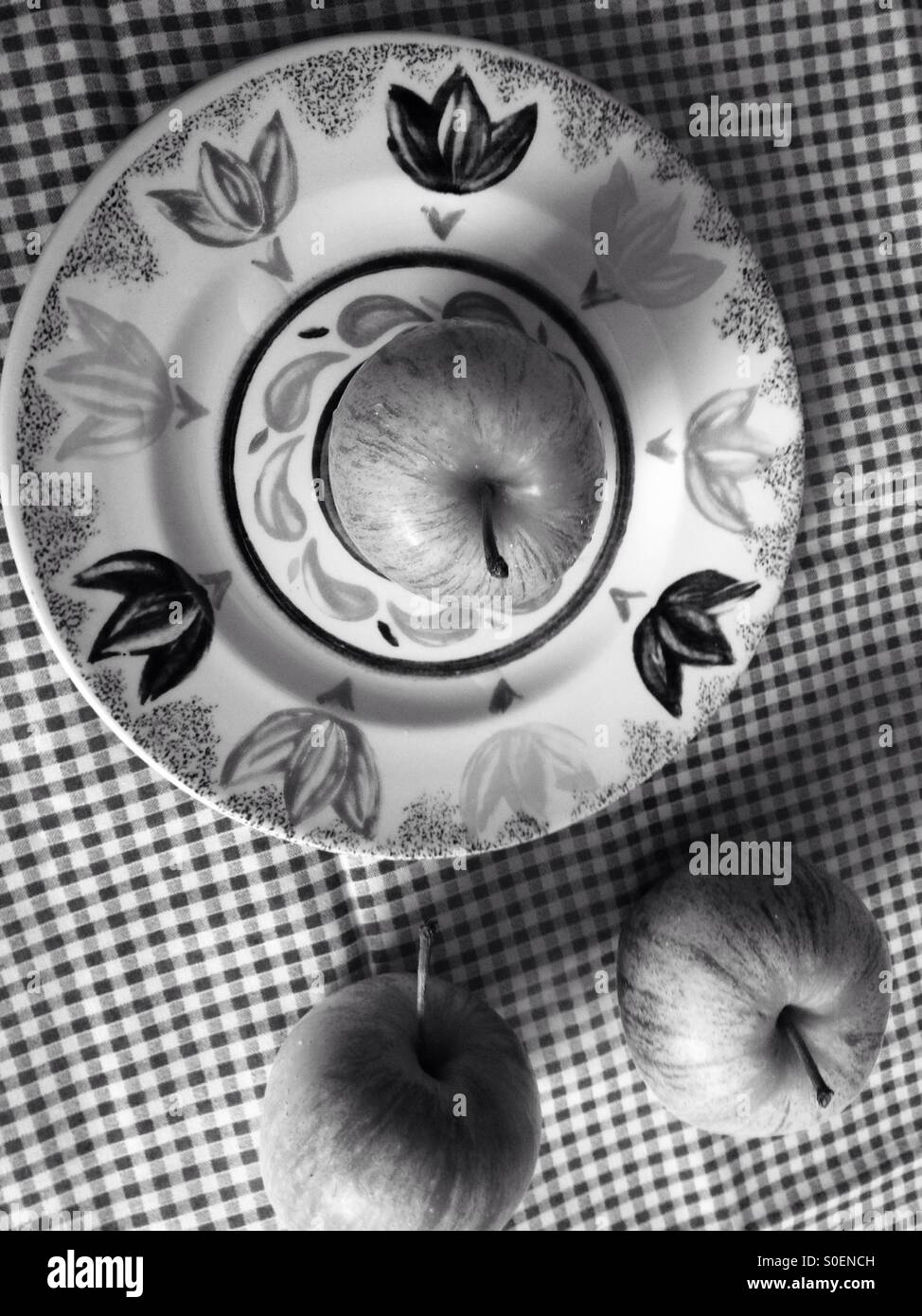 Apples on check tablecloth - Smartphone Captured Stock Image