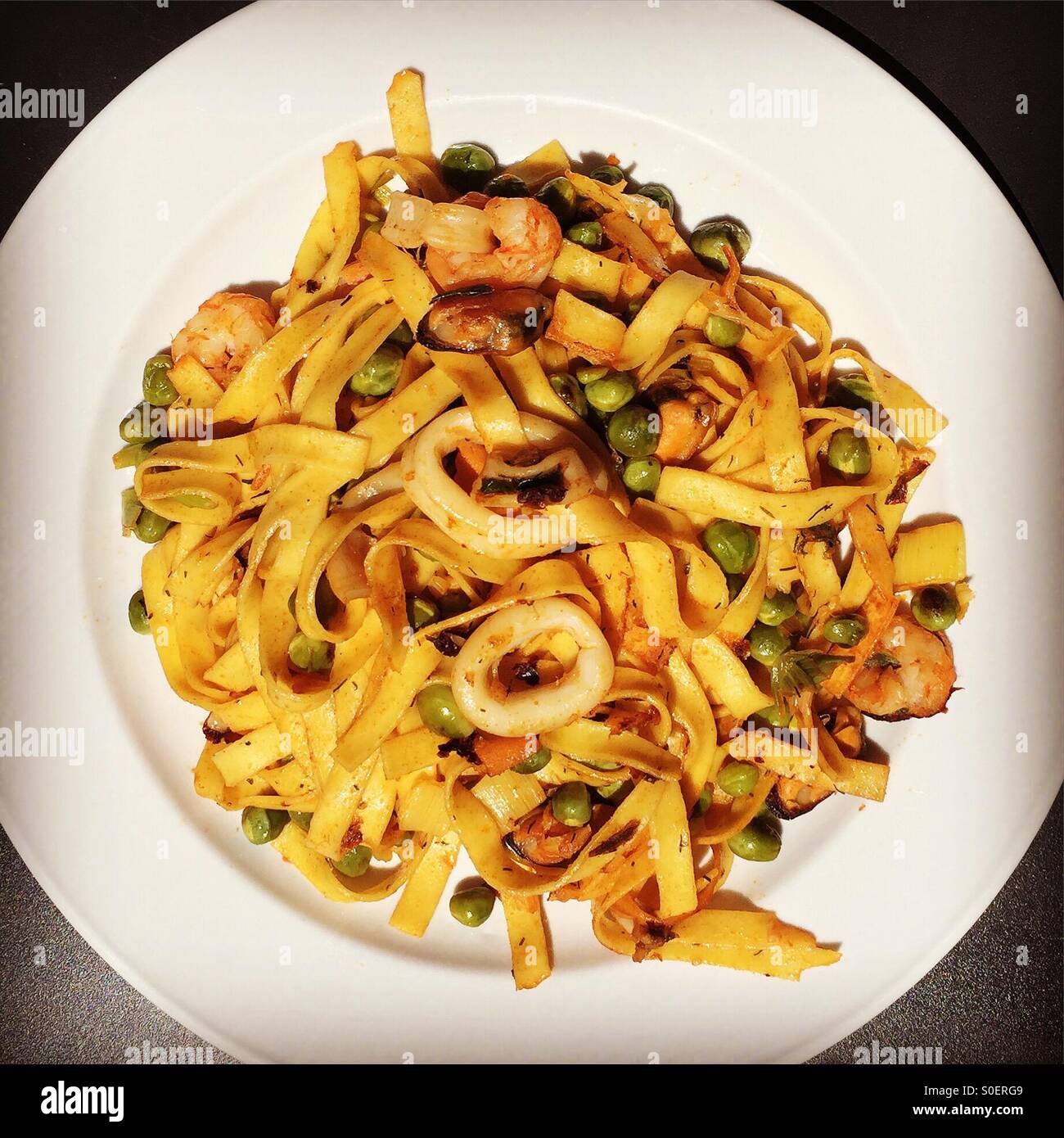 Tagliatelles with Seafood,homemade - Smartphone Captured Stock Image