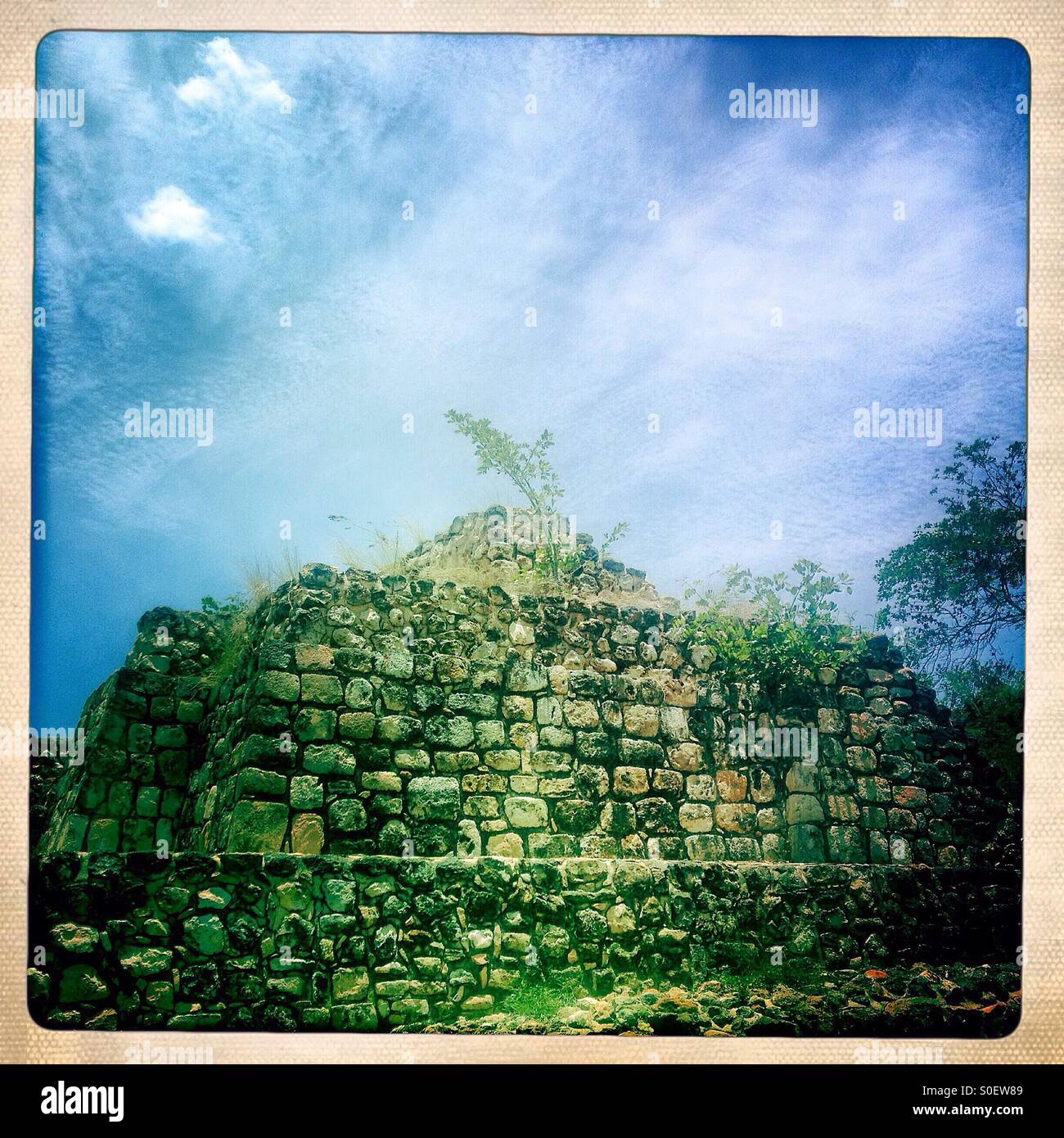 A piramyd in the ancient Mayan city of Satunsat, today Oxkintok, in Yucatan, Mexico Stock Photo