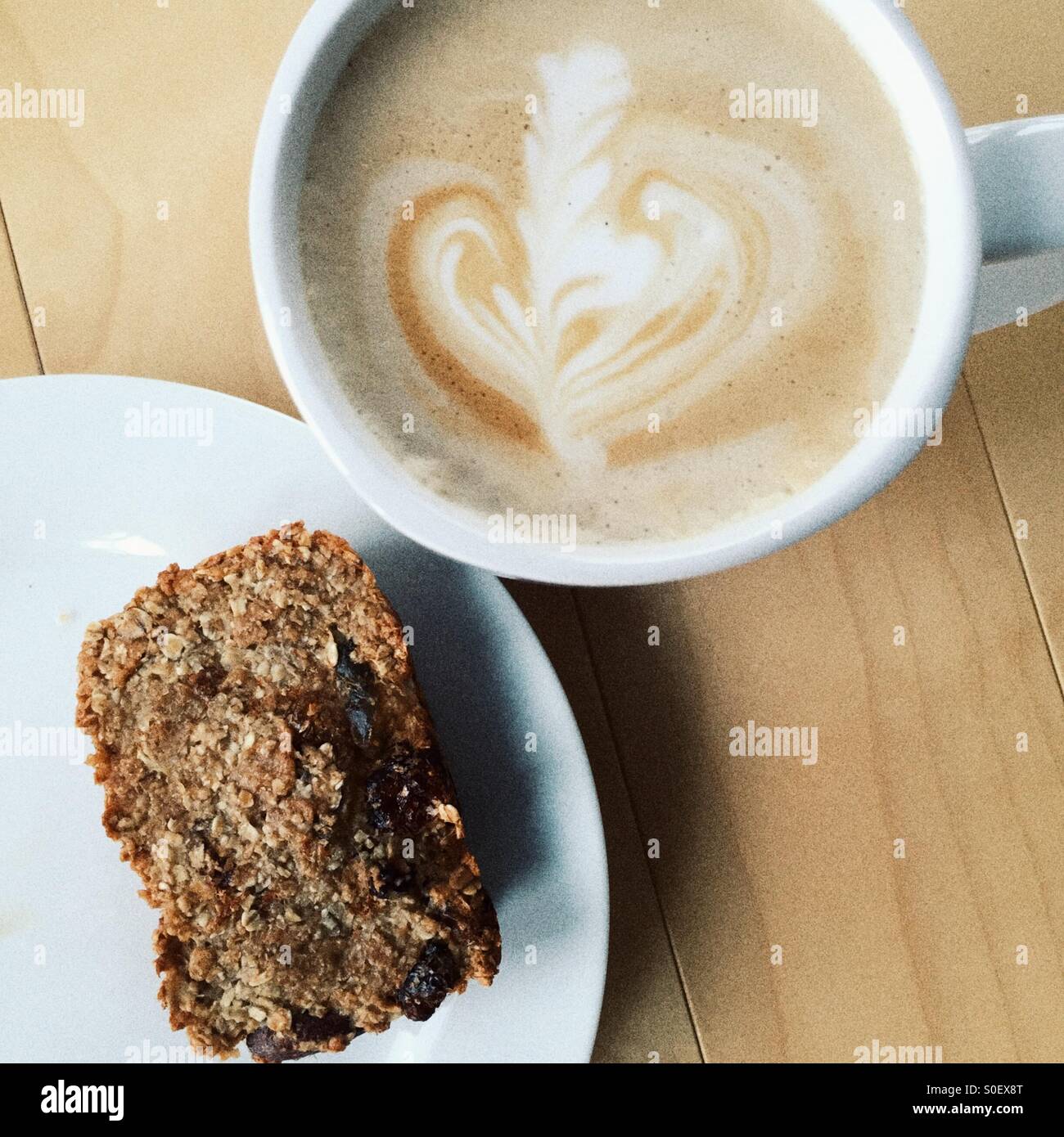 Homemade oatmeal bar and coffee - Smartphone Captured Stock Image