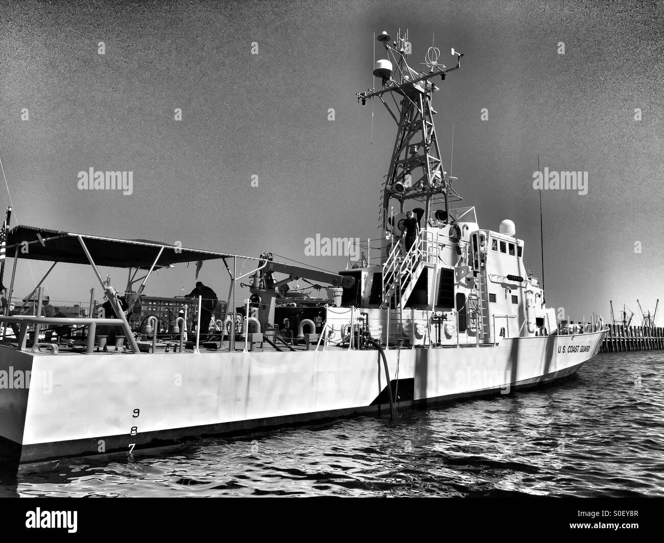 Coast Guard ship in harbor Stock Photo