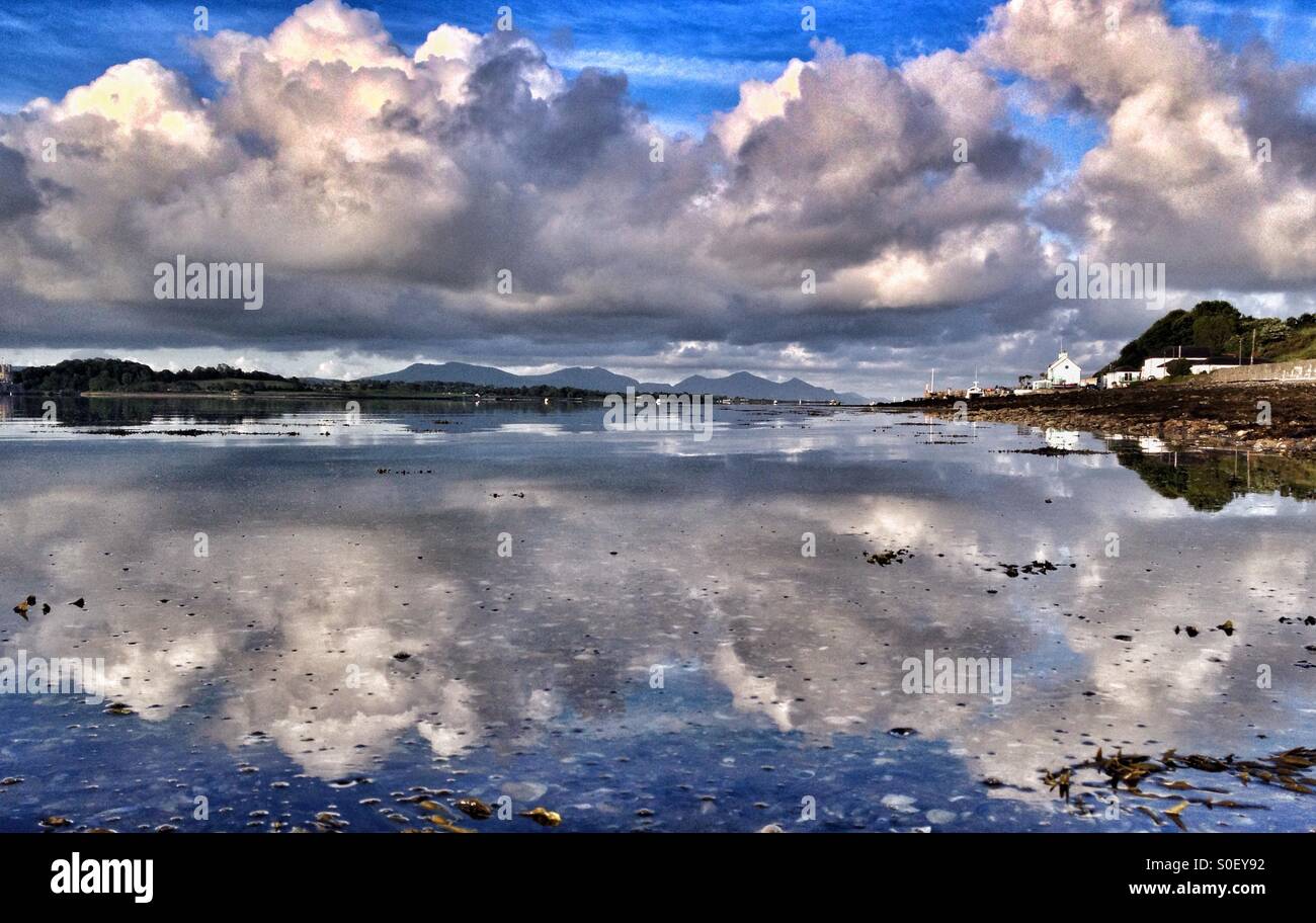 Reflection of clouds in Menai Strait from Anglesey - Smartphone Captured Stock Image