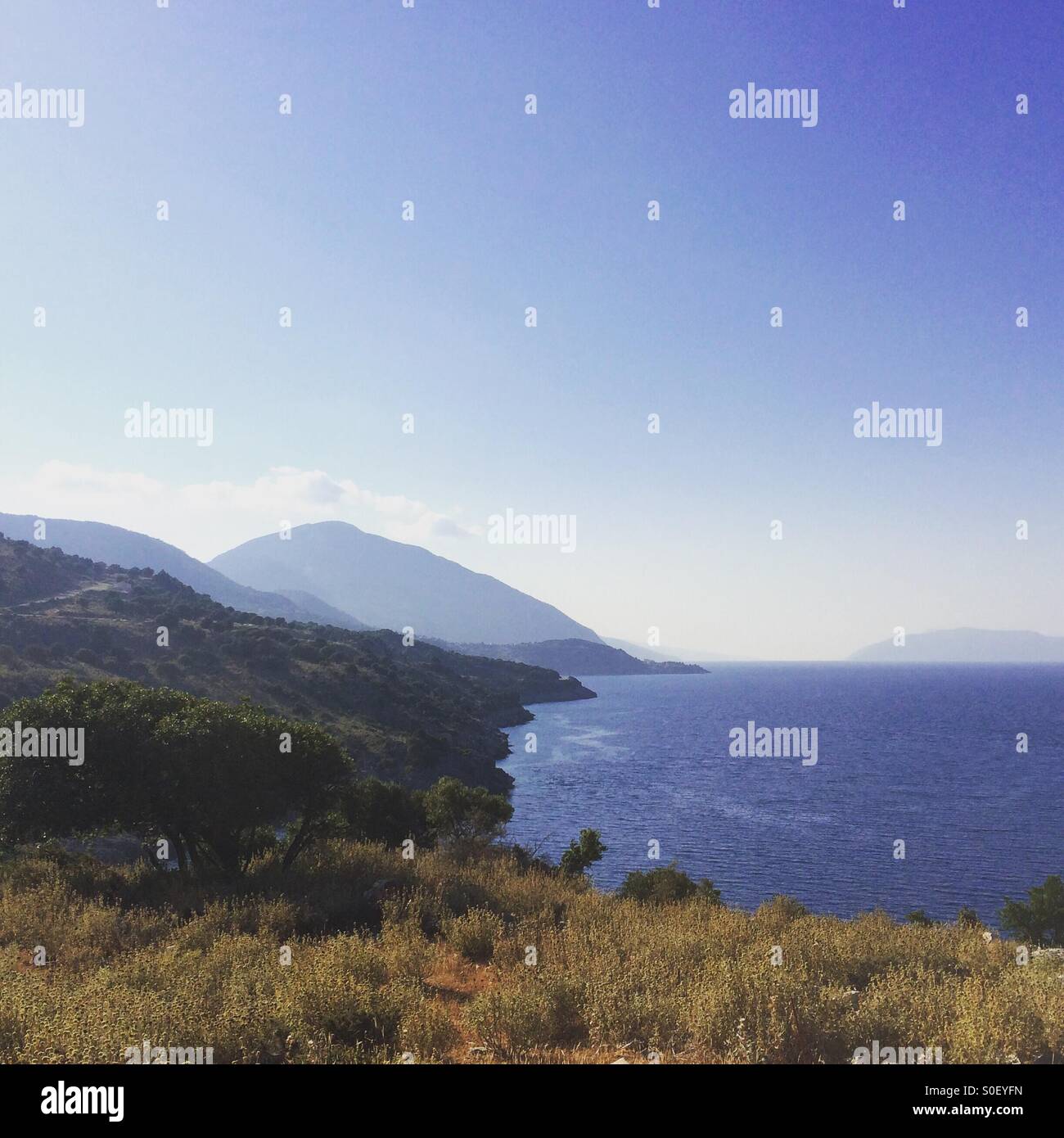The coastline of Kefalonia, a Greek island in the Ionian Sea. - Smartphone Captured Stock Image
