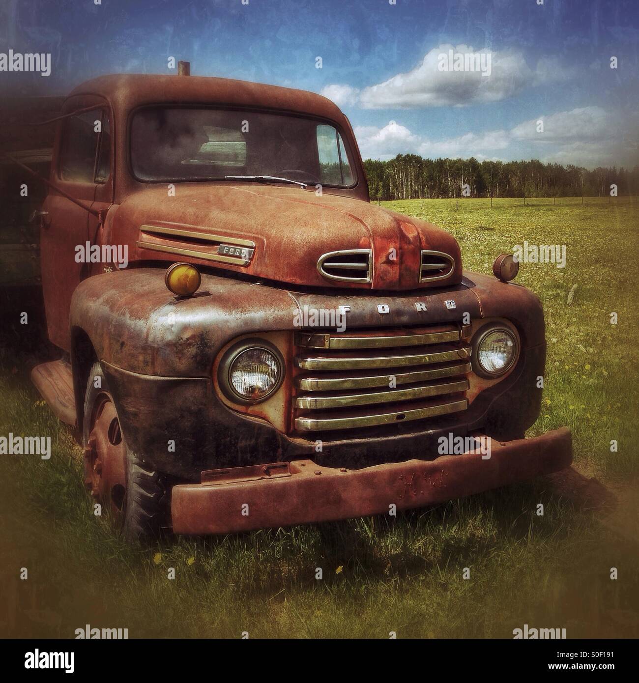 Rusty old Ford truck, in a field. Alberta countryside, Canada Stock Photo - Alamy