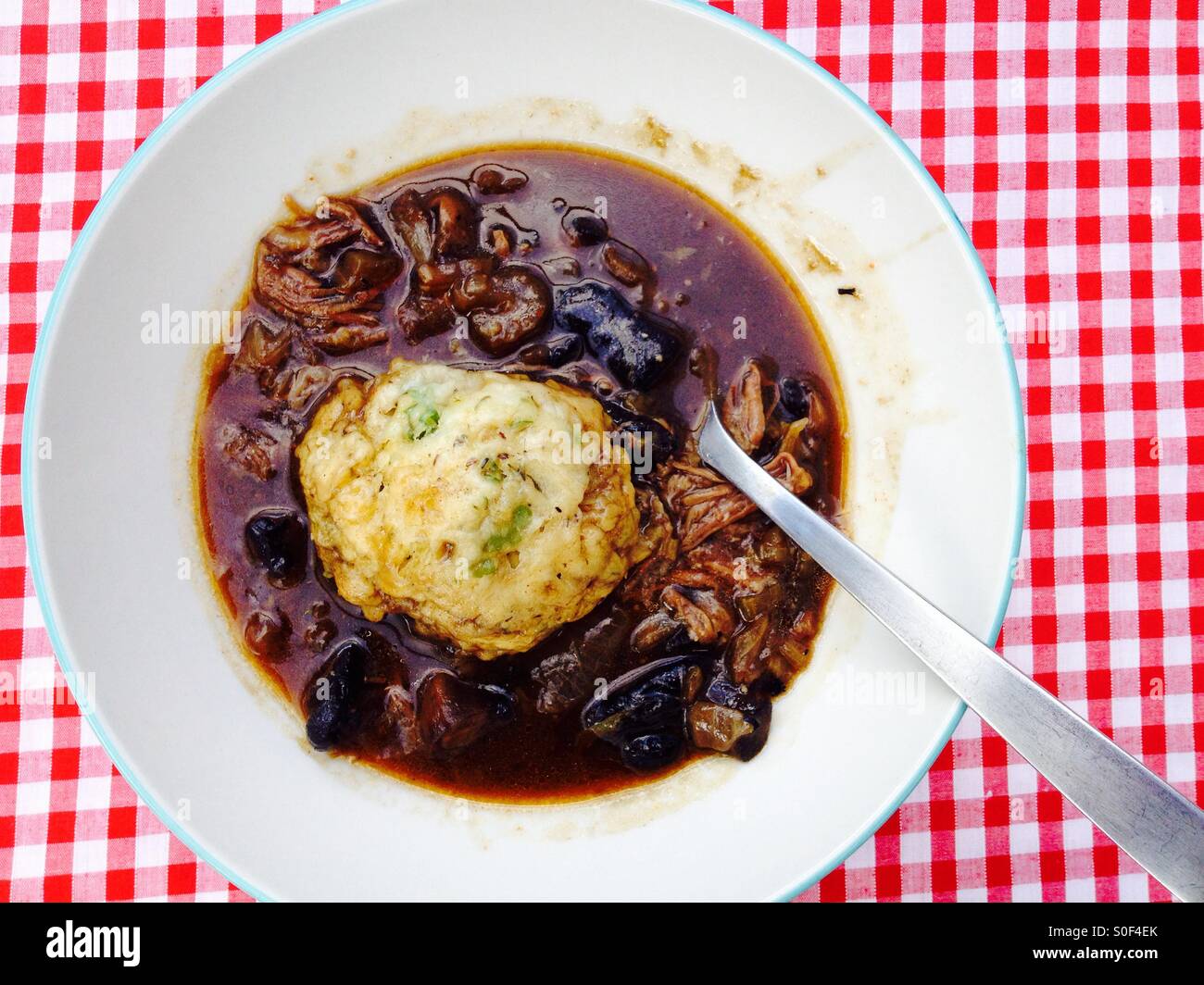 Beef stew with mushrooms onions and dumpling Stock Photo