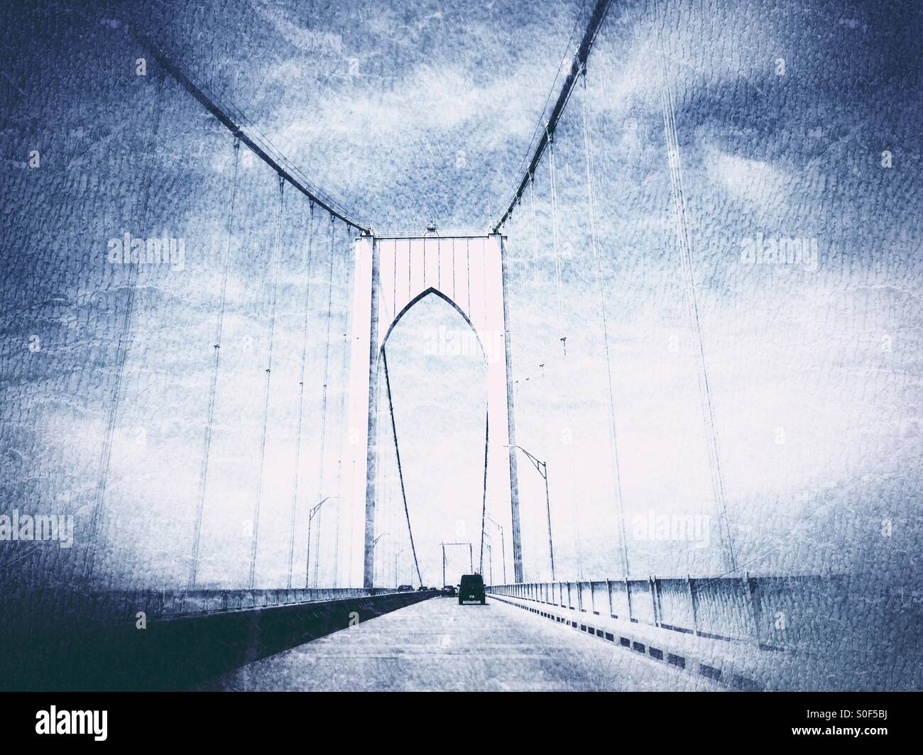 Bridge travel through a windshield Stock Photo Alamy